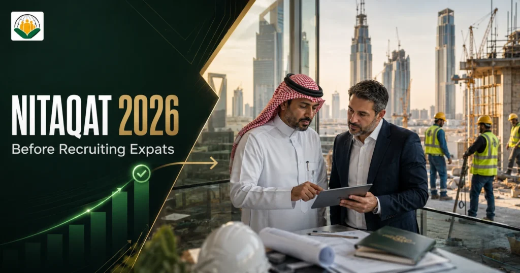 Saudi employers reviewing Nitaqat 2026 rules before recruiting expat workers