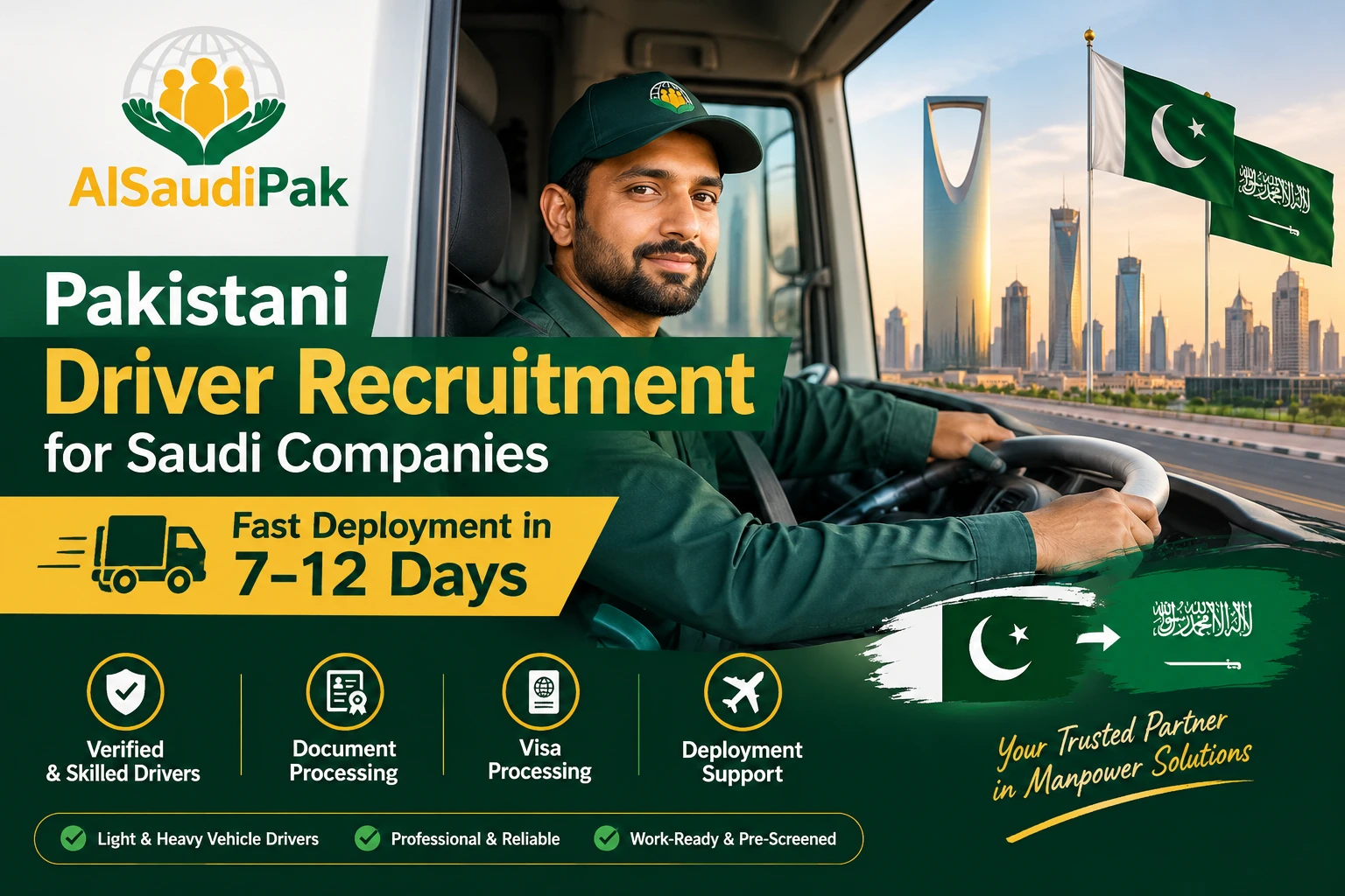 Pakistani driver recruitment for Saudi companies with fast deployment